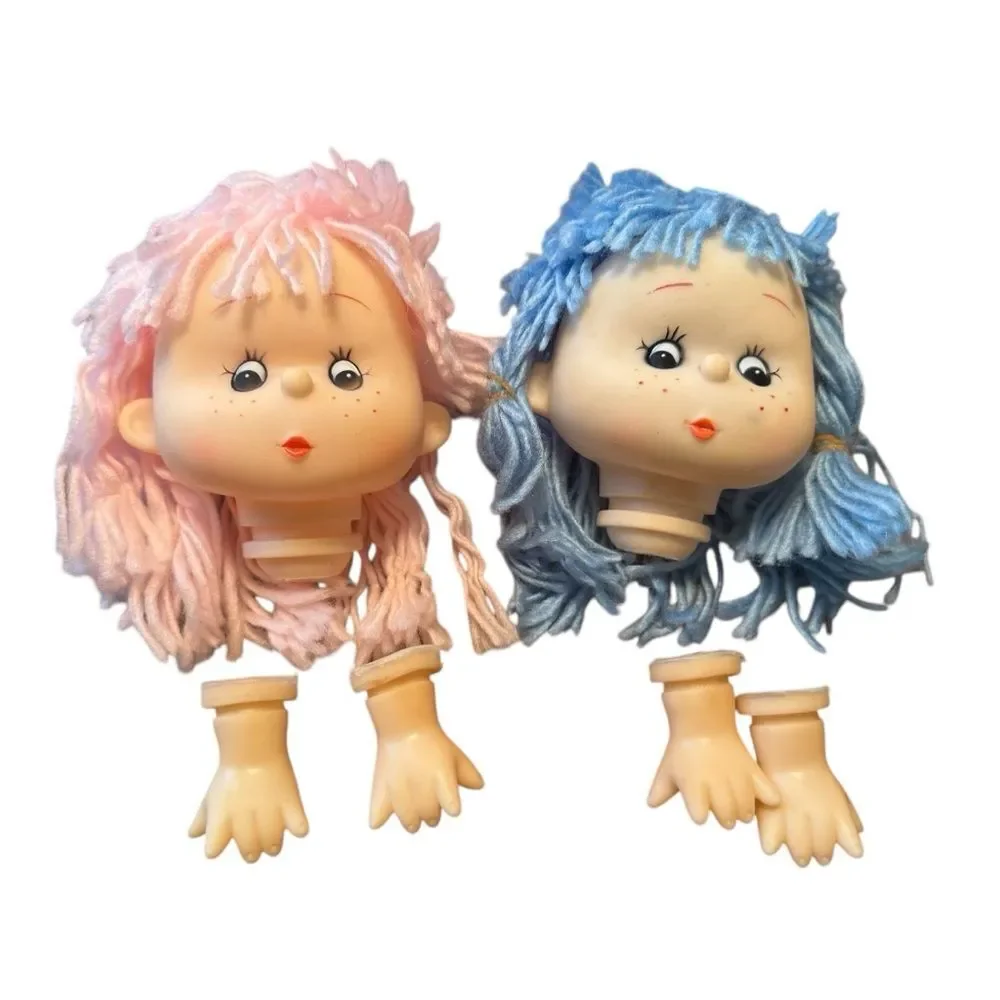 Vintage Mitzy Yarn Hair Freckled Doll Heads and Hands Set of Two New Old Stock